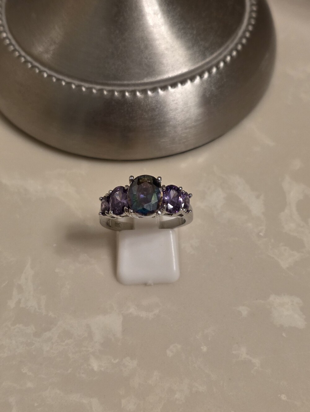 925 Silver Amethyst and Mystic Topaz Ring Size 9